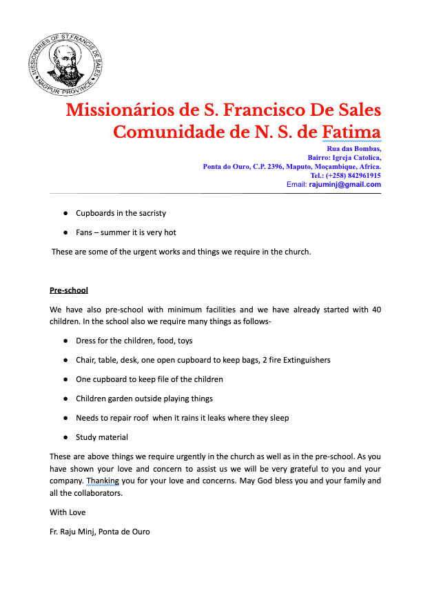 2nd page of letter from St Francis Missionary