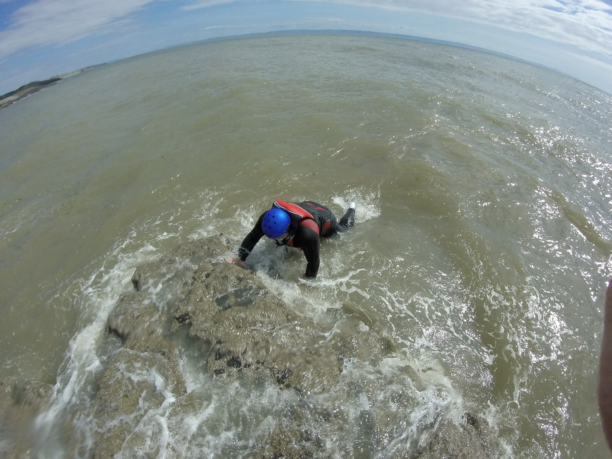 Exiting the sea whilst coasteering